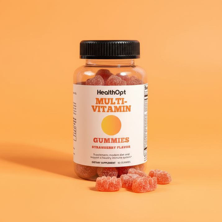 Professional supplement photo with lighter vibrant orange studio background