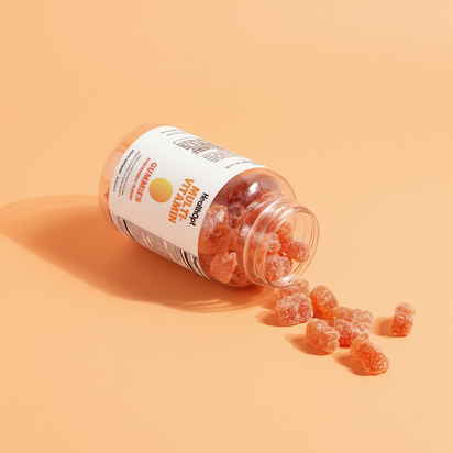 Professional supplement photo with lighter vibrant orange studio background